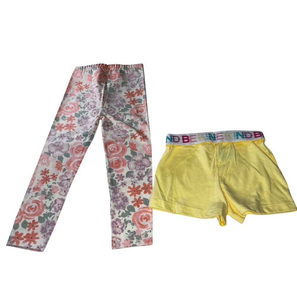 Garanimals Girls 3T Leggings and Shorts Set Floral Pink Yellow Be Kind 2pc Lot